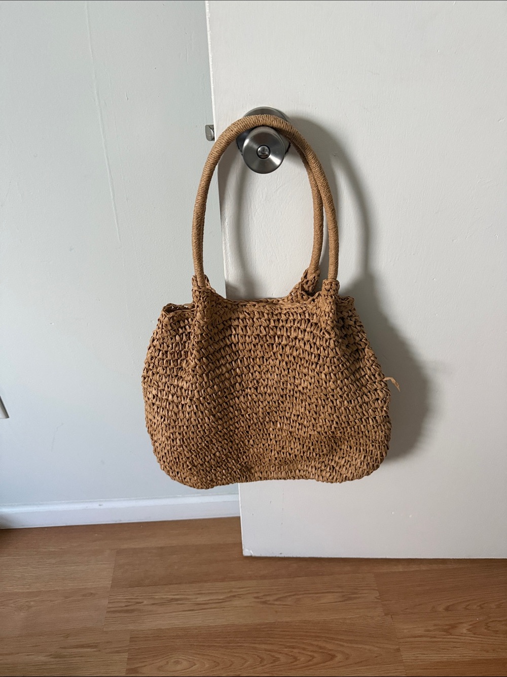 Woven Straw Tote Bag in Natural Brown